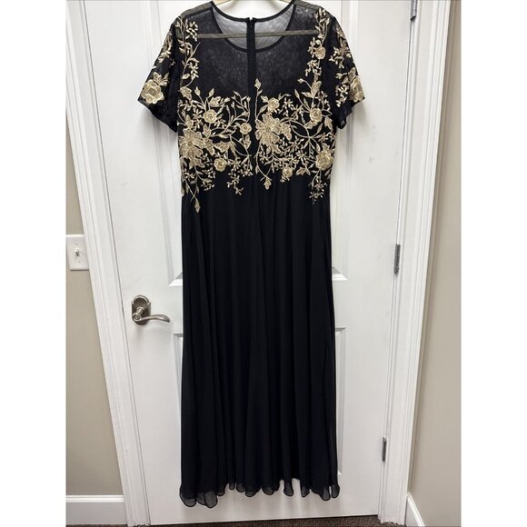 New Betsy & Adam Womens Size 14W Black Mesh Embroidered Cocktail Gown Maxi Dress - Picture 5 of 12